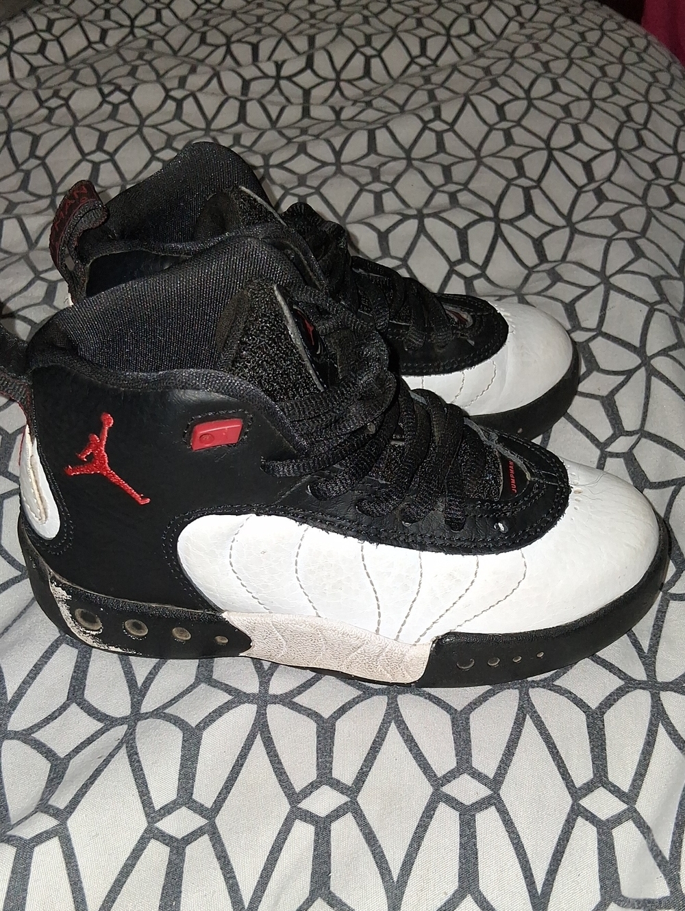 Jordan Kids Black White Sneakers with Red Jumpman